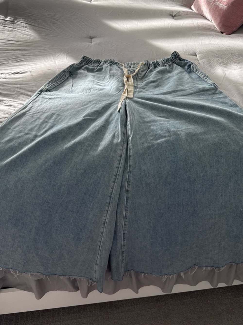 Free People Light Blue Wide-Leg Denim Pants